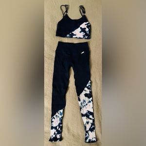 Bombshell Sportswear bra + leggings set with tie dye detailing.